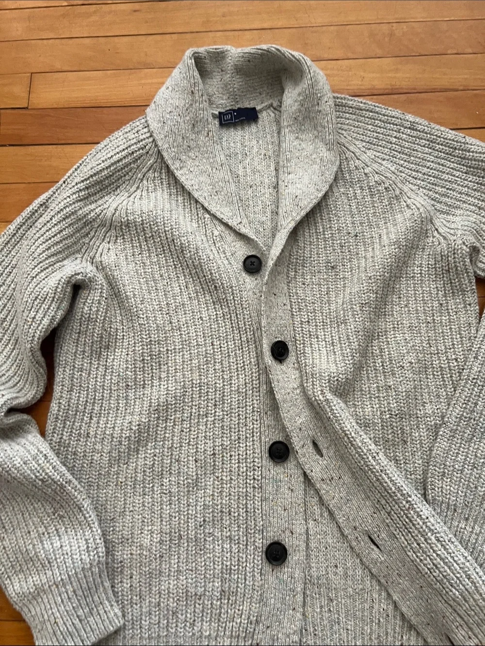 GAP- Men's Shawl Collar Button-Front Sweater Cardigan - Light Heather Gray. M